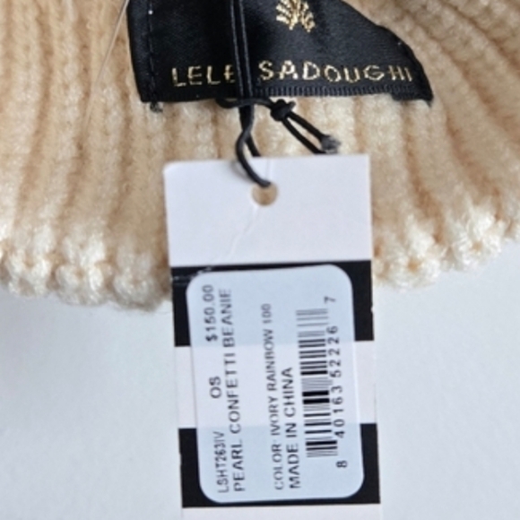 LELE SADOUGHI Confetti Knit Embellished Ivory Beanie Black  display picture 1